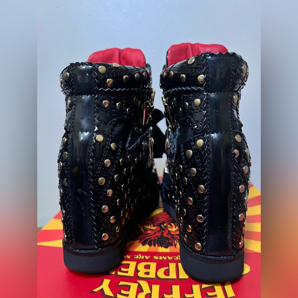 Jeffrey Campbell Gold and Black Combat Boots with Metallic Accents - Picture 8 of 13
